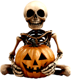 scheletro e zucca di halloween